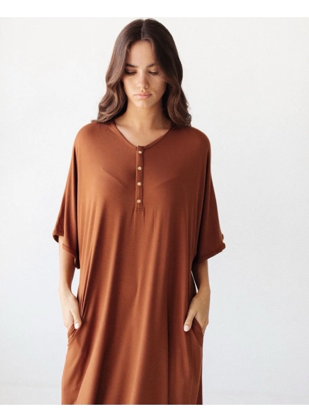 Dwell and Slumber| brown caftan house dress nursing maternity or casual